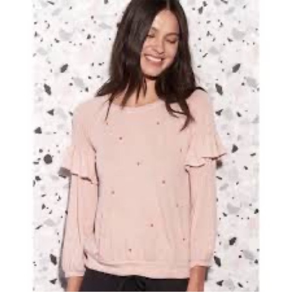 Sundry crew neck ruffle sleeve hearts top 1(S) - Picture 2 of 10